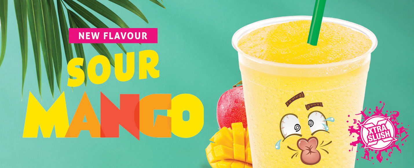 Text Reading 'Try our new flavour sour mango drink.'
