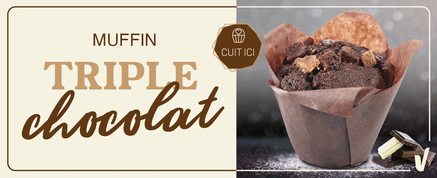 Lecture de texte "Triple Chocolate Muffin" avec une photo d'un muffin au chocolat à droite.