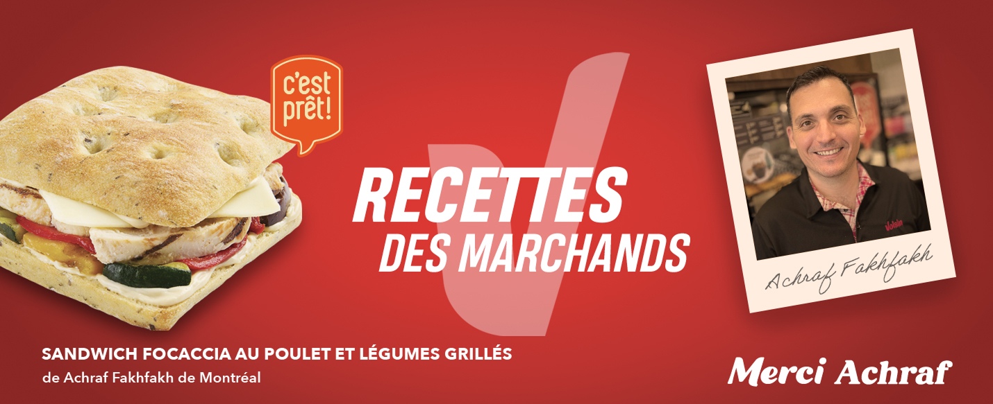 Sandwich focaccia au poulet et legumes grilles