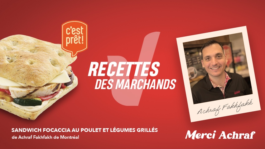 Sandwich focaccia au poulet et legumes grilles